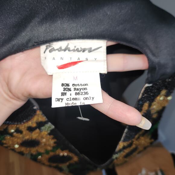 Vintage 80s Sequin Sunflower Vest With Adjustable Tie In Back Spring Summer Sz M - Picture 5 of 5